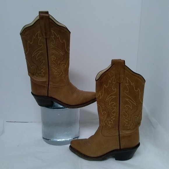 Old WEST Boots Leather Tan Children Western Boy Girl Size 10.5  Style CF8229 - Picture 4 of 7